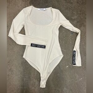 Juicy Couture Ribbed Cream Top spellout bodysuit